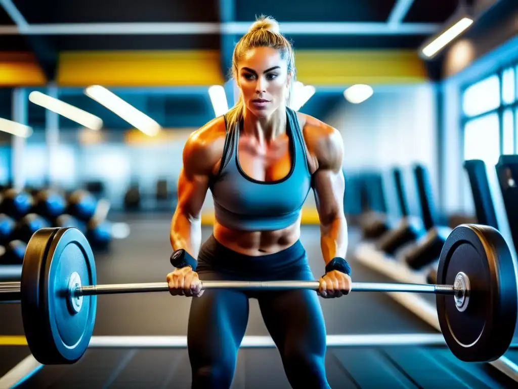 Un atleta profesional se ejercita con determinación en un gimnasio moderno, destacando la bioquímica cetogénica para rendimiento deportivo.