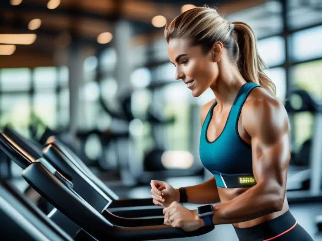 Un atleta profesional se ejercita intensamente con un monitor de ritmo cardíaco y un rastreador de actividad, junto a planes de dieta cetogénica y alta en proteínas en segundo plano, mostrando el contraste entre ambos en el rendimiento deportivo. La expresión concentrada del atleta y los detalles de los equipos