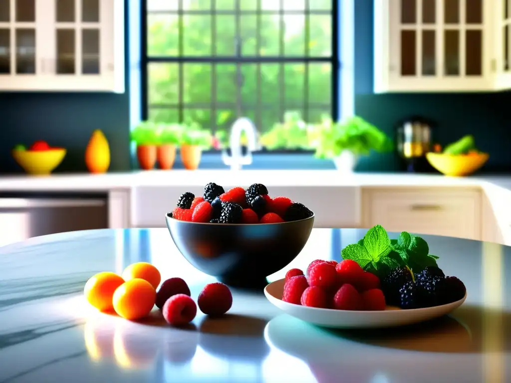 Cocina moderna con alimentos frescos y naturales