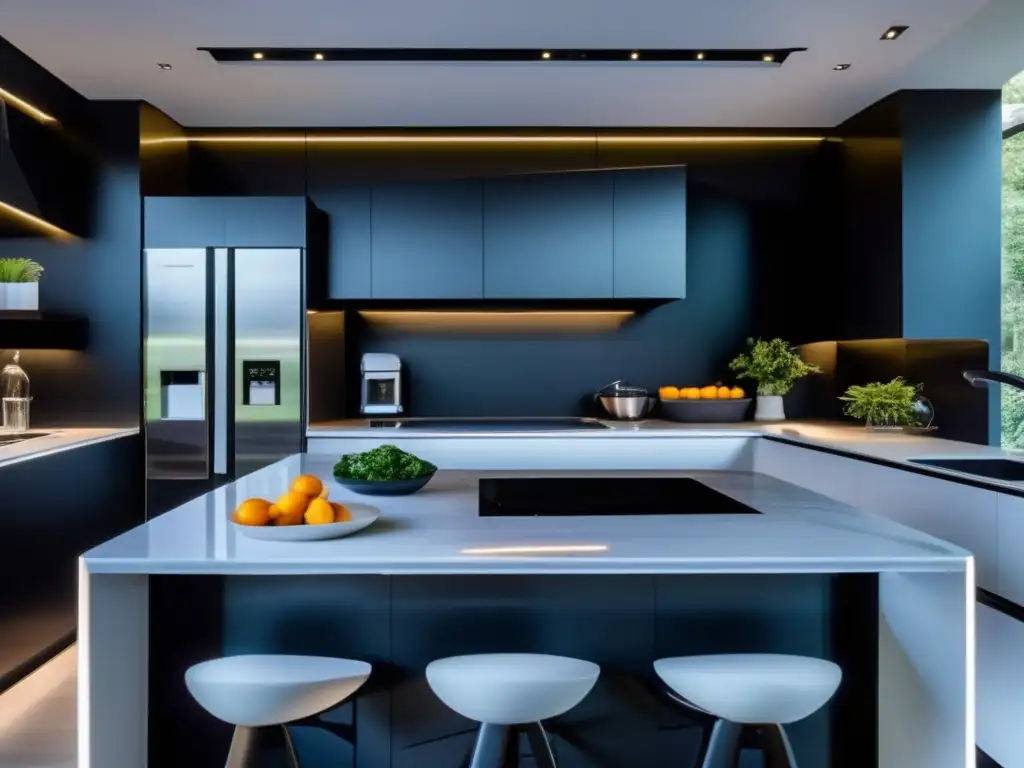 Cocina futurista de diseño minimalista con tecnología de vanguardia