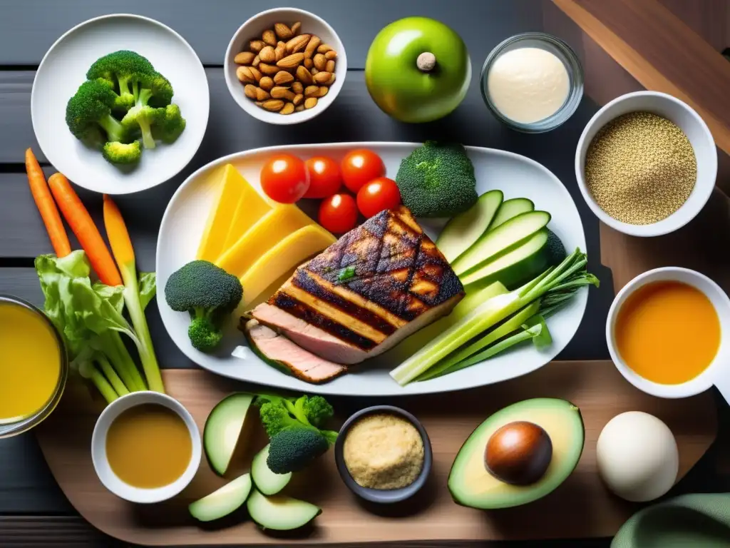 Una comida balanceada y colorida en una dieta cetogénica, evocando frescura y nutrición.