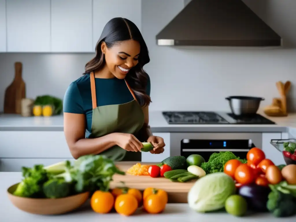 Preparando una comida cetogénica saludable en una cocina moderna y luminosa, fortalecimiento emocional con dieta cetogénica.