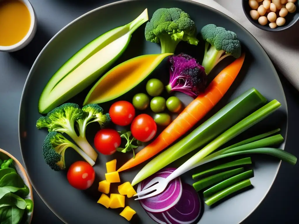 Una deliciosa y colorida comida cetogénica con vegetales y proteínas, muestra los avances en la dieta cetogénica.