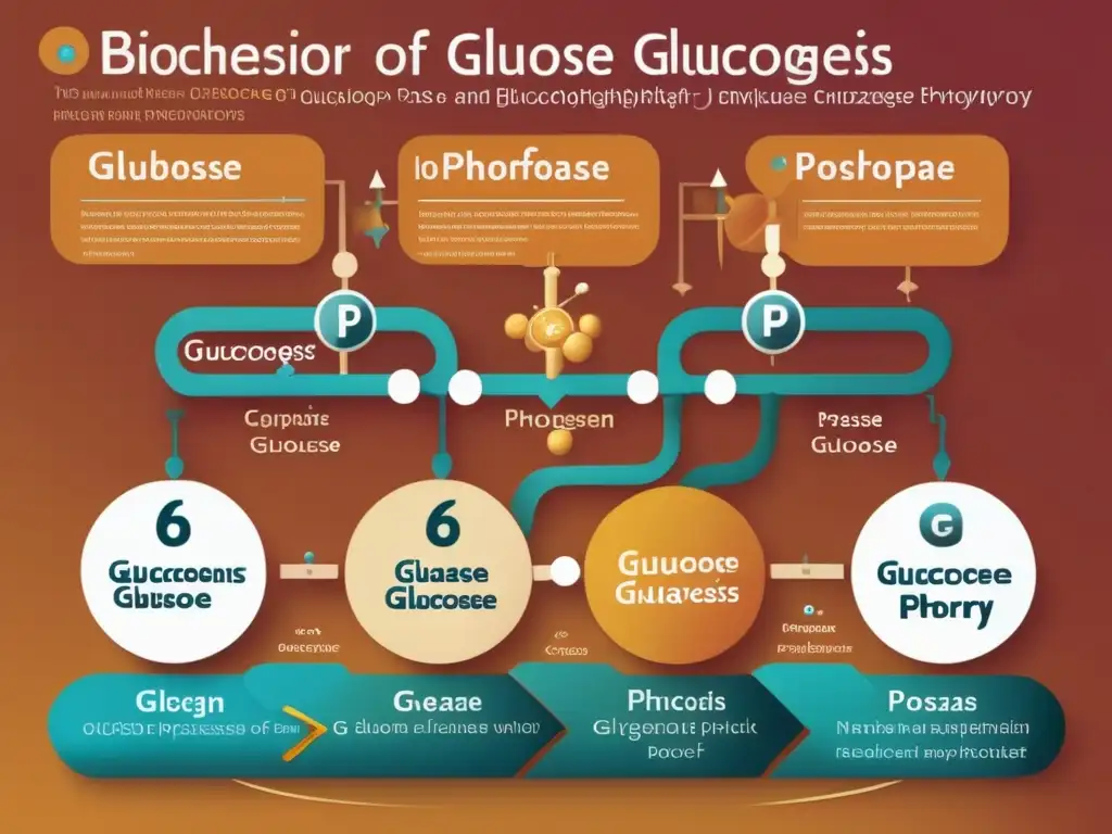 Ilustración detallada de procesos bioquímicos en la gestión de la glucosa en cetosis, con colores vibrantes y estructuras moleculares complejas.