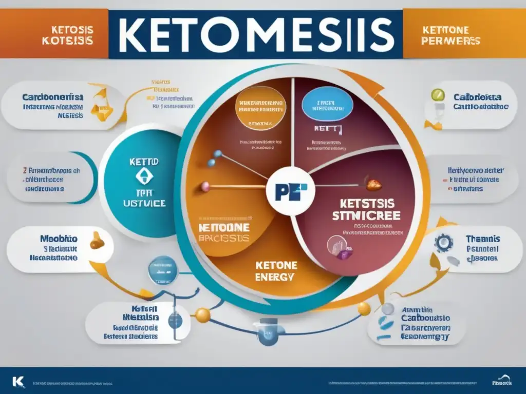 Ilustración detallada de la bioquímica cetogénica para rendimiento deportivo, mostrando el proceso de descomposición de grasas en cuerpos cetónicos en el hígado, y su uso como fuente de energía en los músculos.