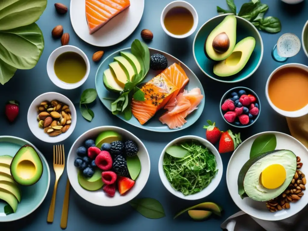 Exquisita comida cetogénica en mesa elegante