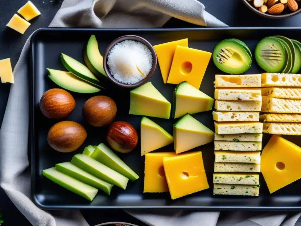 Un elegante surtido de snacks cetogénicos saludables, exuda frescura y indulgencia saludable.