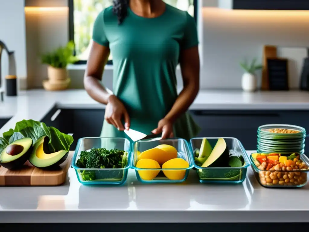 Una escena vibrante y saludable de preparación de alimentos con efectos positivos en la salud cerebral mediante el ayuno intermitente.