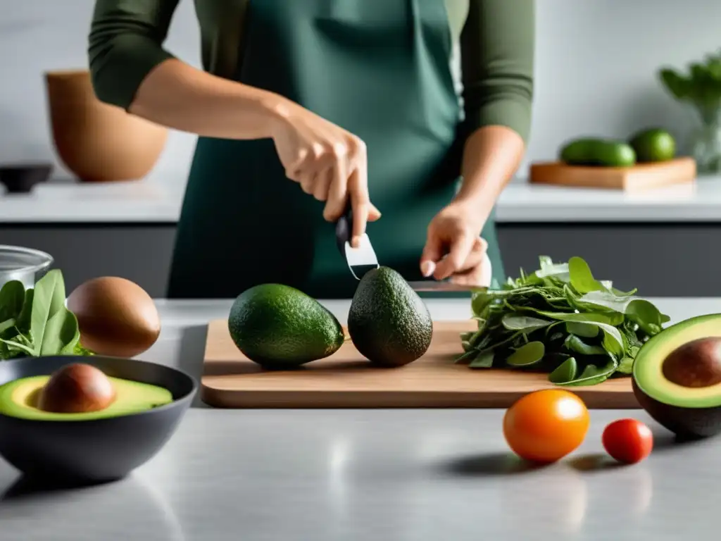 Un experto prepara ingredientes cetogénicos, mostrando dedicación y precisión en la pérdida de peso con dieta cetogénica.