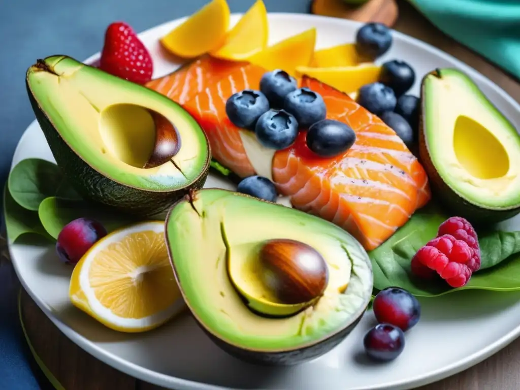 Una exquisita y colorida presentación de alimentos cetogénicos que controlan la diabetes tipo 2.