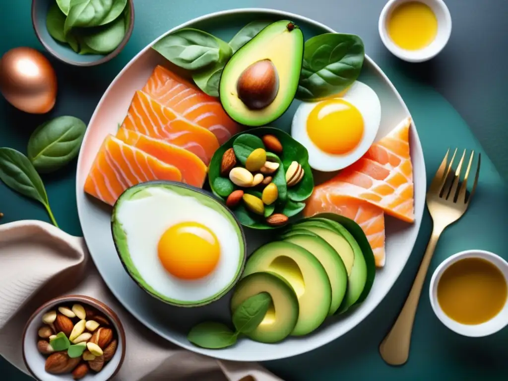 Una exquisita y colorida comida cetogénica que promueve la recuperación de lesiones deportivas.