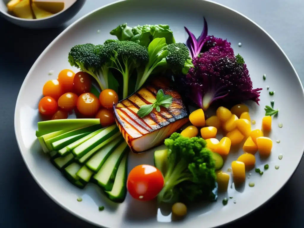 Una exquisita y saludable combinación de vegetales y proteína, arte culinario moderno. Dieta cetogénica para TDAH en adultos.