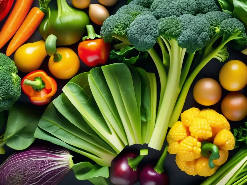 Una exquisita variedad de verduras frescas y coloridas resalta la importancia de la fibra en dieta cetogénica, con sus vibrantes colores y texturas.