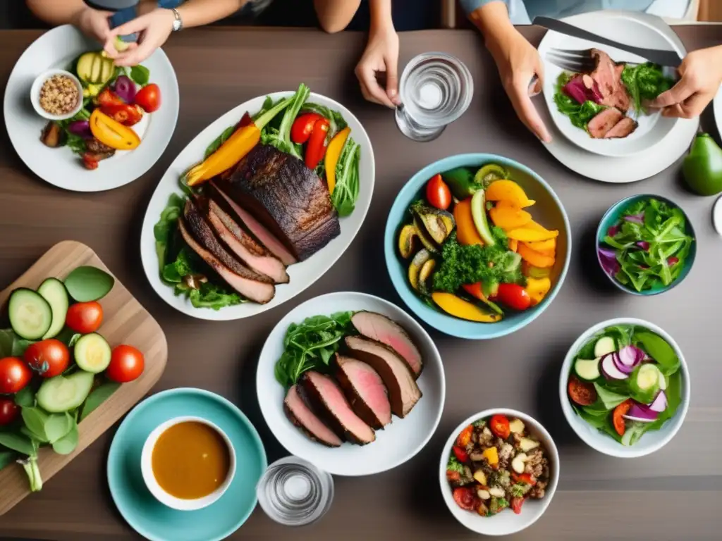 Una familia disfruta de una comida cetogénica en un ambiente moderno y acogedor. 