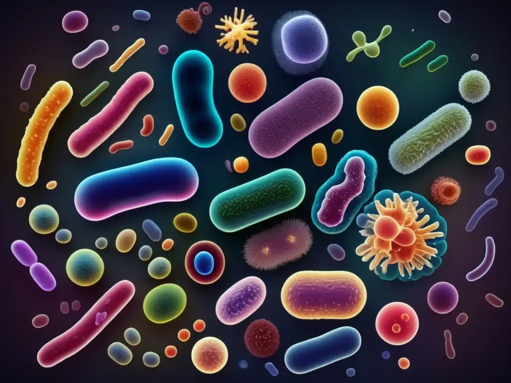 Un fascinante microcosmos de bacterias intestinales en alta resolución, revelando la diversidad y complejidad del microbioma. Perfecto para entender la relación entre la dieta cetogénica y el microbioma intestinal.