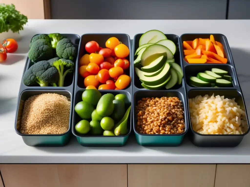 Una hermosa estación de preparación de comidas con ingredientes frescos y coloridos para una dieta cetogénica sostenible y de ahorro de dinero.