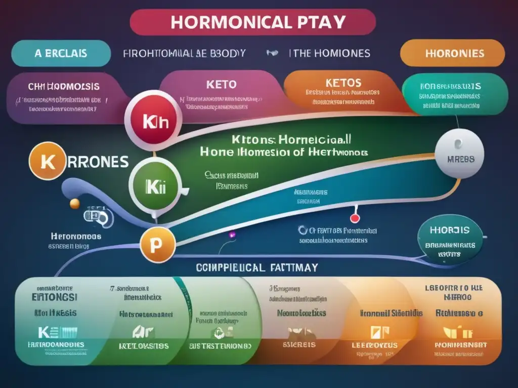 Una ilustración detallada muestra la compleja regulación hormonal en cetosis, destacando las interacciones celulares.