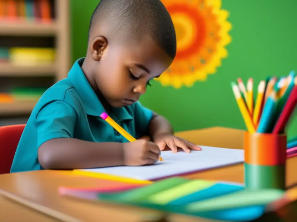 Niño concentrado en actividad de colorear: impacto del dieta keto en TDAH