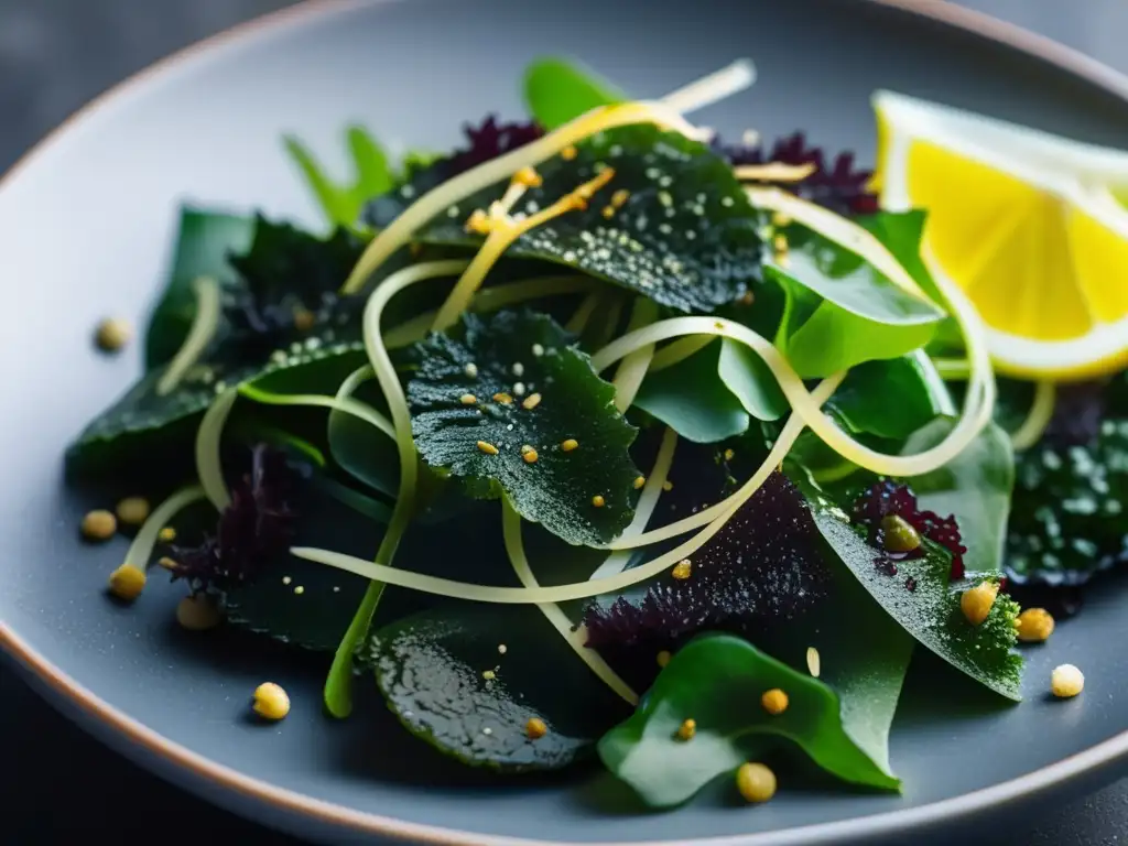 Exquisita ensalada de algas marinas: variedad de texturas y colores