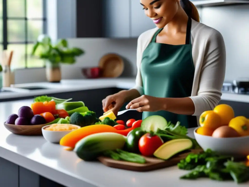 Preparación de una colorida y variada comida cetogénica en una cocina moderna. Dieta cetogénica enfermedades autoinmunes