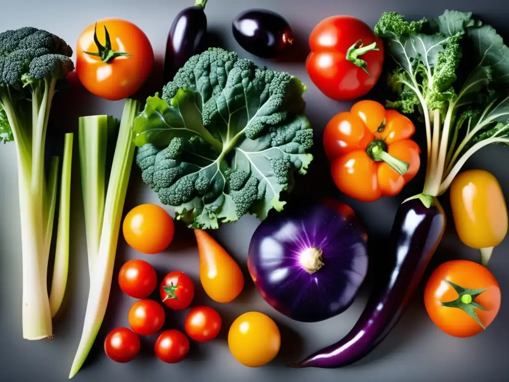 Una selección vibrante de verduras frescas en una cocina moderna, ideal para una dieta cetogénica y la salud.